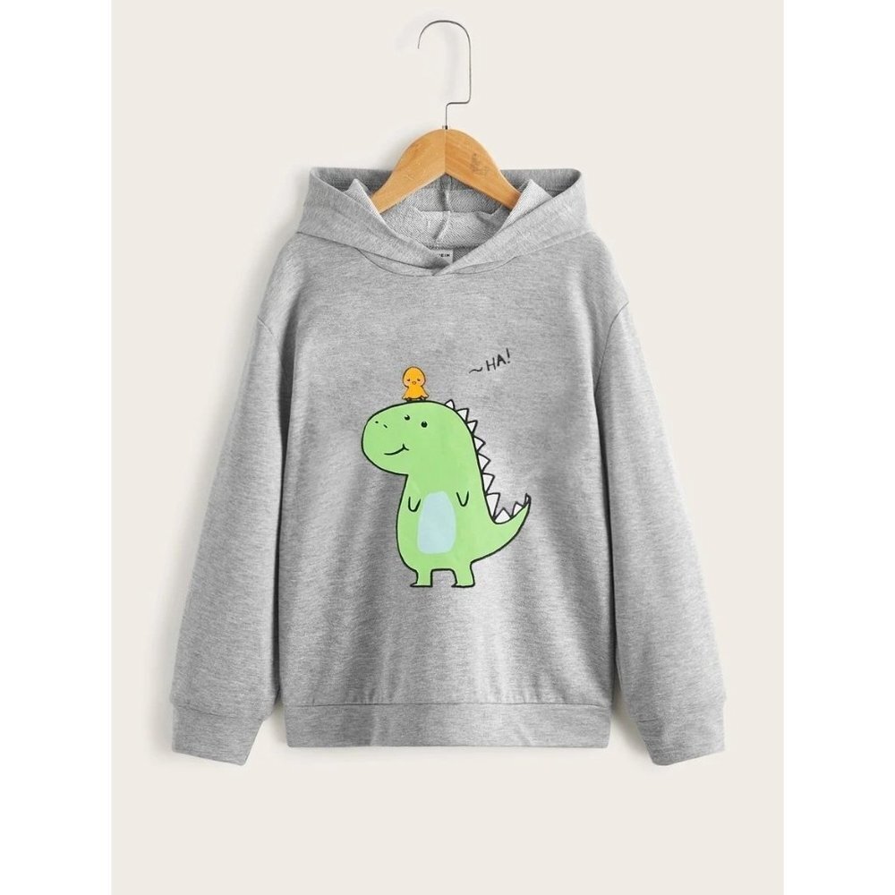 SHEIN Girls Letter & Dinosaur Print Drop Shoulder Hoodie Size 9Y